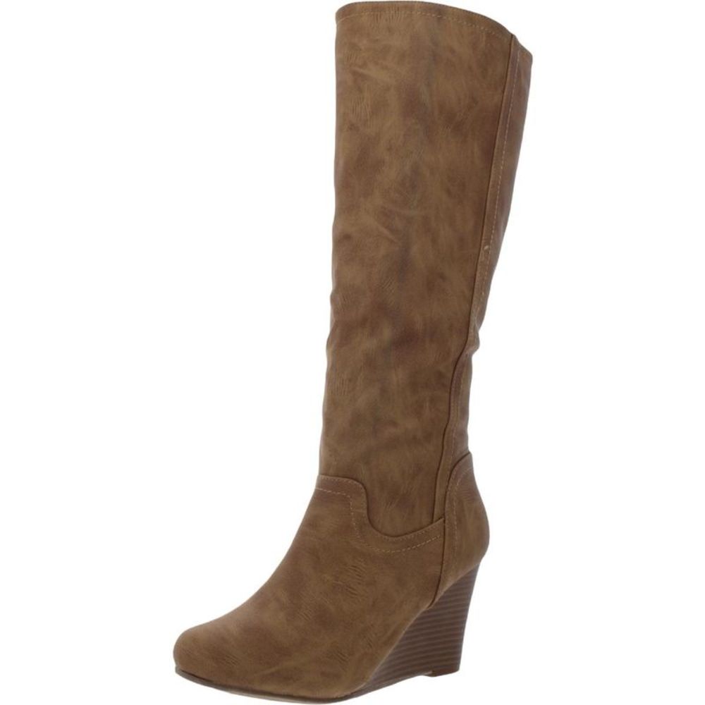 Journee Collection Womens Tan Faux Leather Tall Knee-High Boots Shoes NWOB